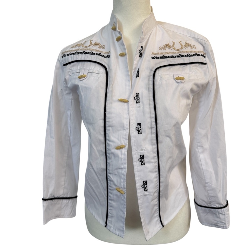 White Diamond Western Embroidered Button Up Shirt Women’s Size 8 Equestrian‎